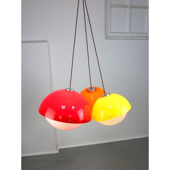 Image 1 of Set van 3 vintage koperkleurige hanglampen