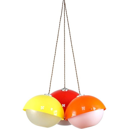 Set van 3 vintage koperkleurige hanglampen