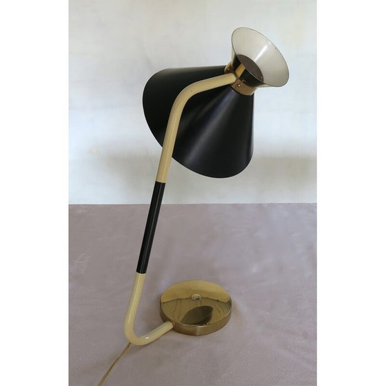 Image 1 of Vintage bureaulamp van gelakt staal en messing, 1950
