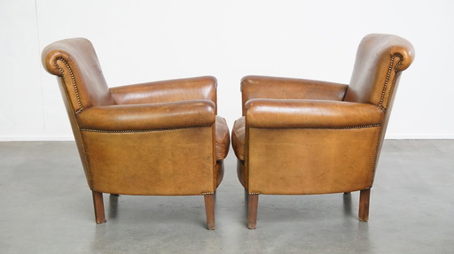 2 X Vintage Schapenleren Armchair/ Fauteuil