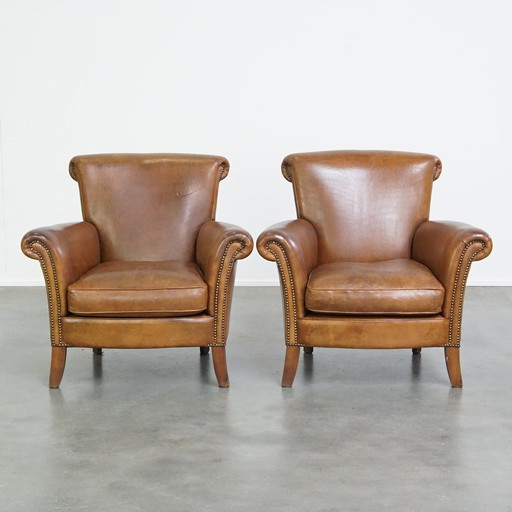 2 X Vintage Schapenleren Armchair/ Fauteuil