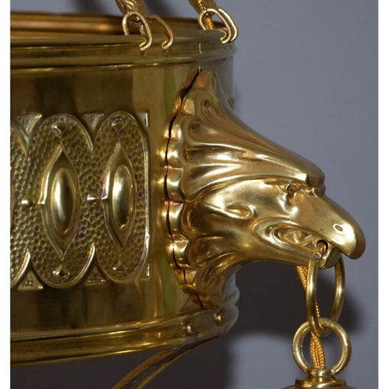 Image 1 of Vintage kroonluchter van messing en glas, jaren 1910