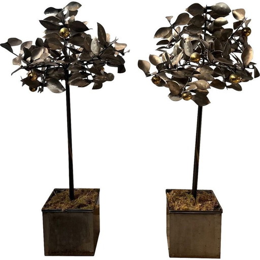Paar vintage decoratieve stalen bomen van Blacksmith, Engeland 1970