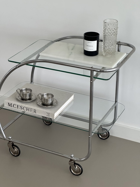 Image 1 of Bar Cart Vintage Art Deco Chroom Serveerwagen