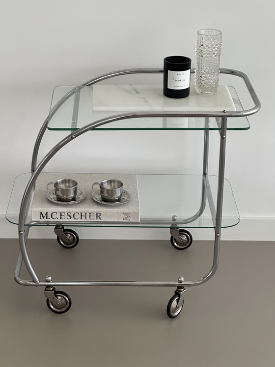 Image 1 of Bar Cart Vintage Art Deco Chroom Serveerwagen