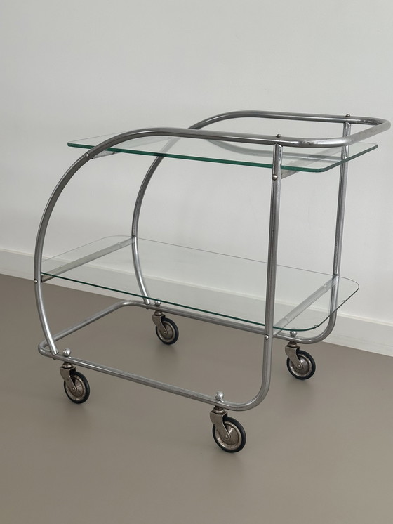 Image 1 of Bar Cart Vintage Art Deco Chroom Serveerwagen