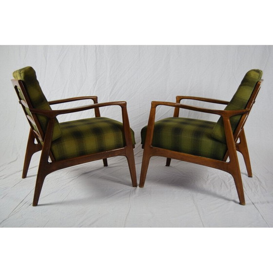 Image 1 of Paar vintage groen beukenhouten fauteuils, Denemarken 1960