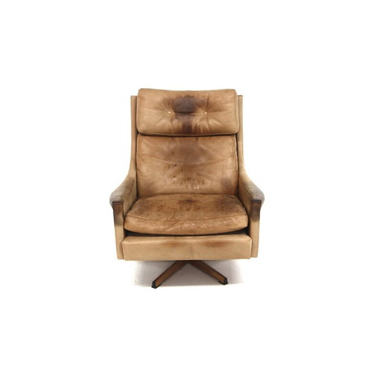Image 1 of Vintage Minerva draaifauteuil in rozenhout en leer van Torbjørn Afdal, Zweden 1960
