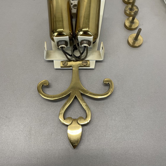 Image 1 of Prachtige 41cm messing en ijs glazen wandlamp Kalmar stijl, Duitsland 1970S