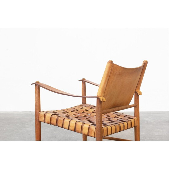 Image 1 of Paar Safari leren lounge stoelen van Hans J. Wegner, Duitsland 1950