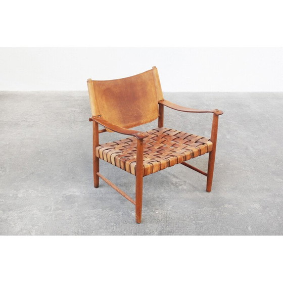 Image 1 of Paar Safari leren lounge stoelen van Hans J. Wegner, Duitsland 1950