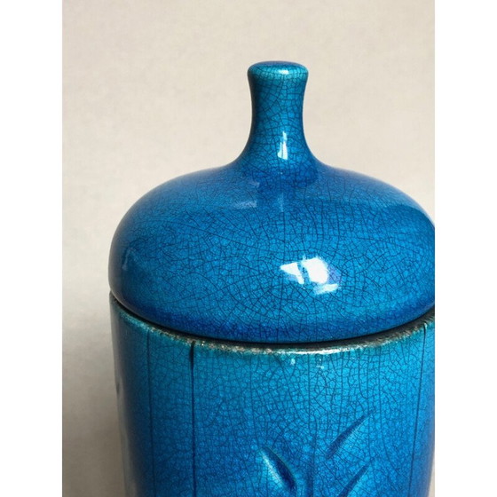 Image 1 of Vintage blauw keramiek doosje van Pol Chambost, 1960