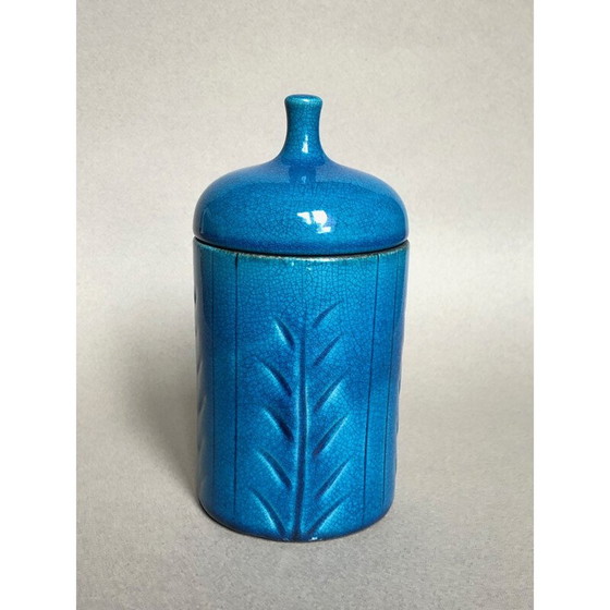 Image 1 of Vintage blauw keramiek doosje van Pol Chambost, 1960