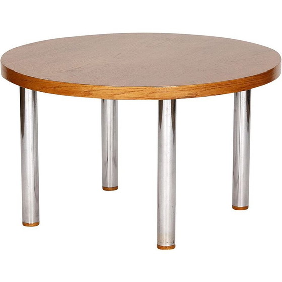 Image 1 of Vintage eikenfineer en stalen salontafel, 1950