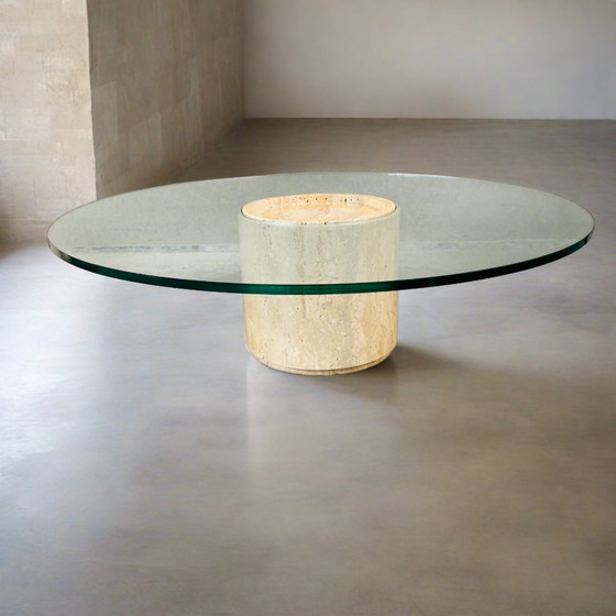 Image 1 of Mid-Century Travertin Glas Salontafel 