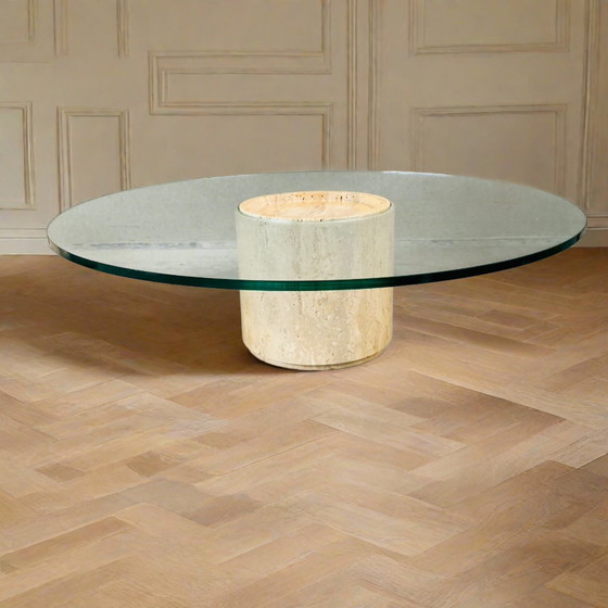 Image 1 of Mid-Century Travertin Glas Salontafel 