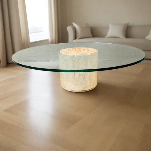 Mid-Century Travertin Glas Salontafel 