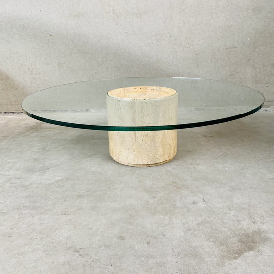 Image 1 of Mid-Century Travertin Glas Salontafel 