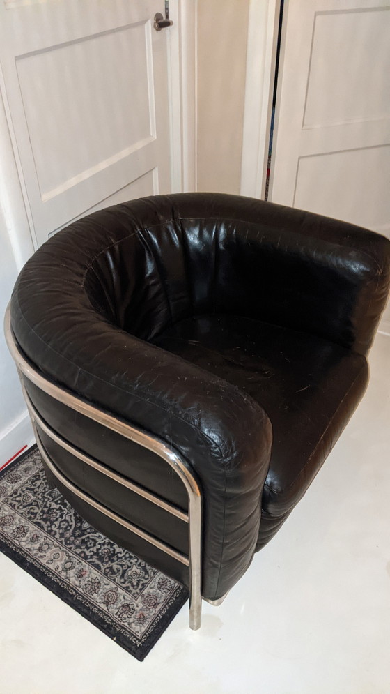 Image 1 of Zanotta zwart leren fauteuil