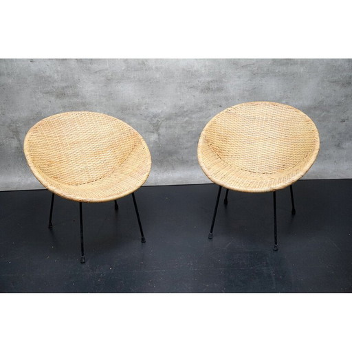 Paar vintage rieten cocktailstoelen, Duitsland 1960