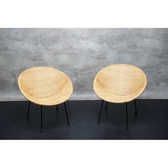 Image 1 of Paar vintage rieten cocktailstoelen, Duitsland 1960