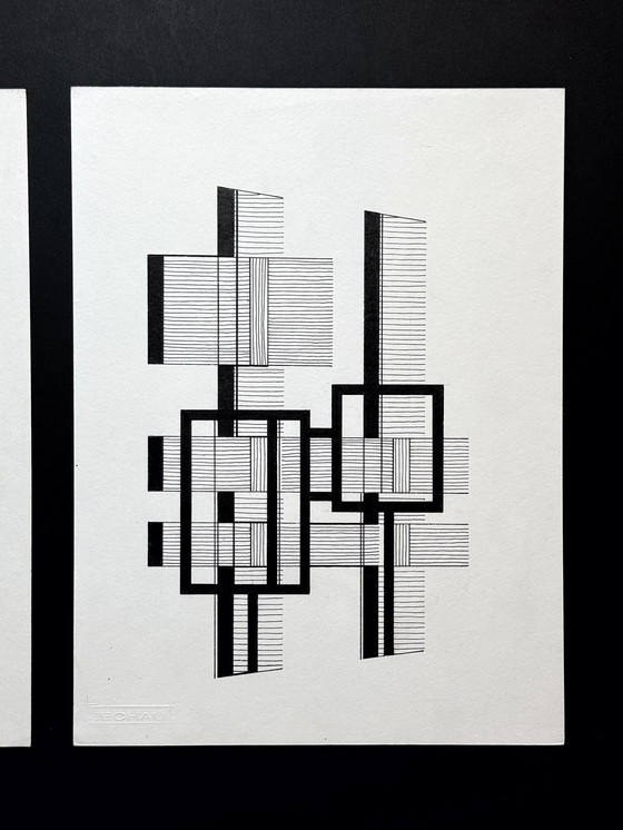 Image 1 of Geometrisch tweeluik (inkt) - Eugene Eechaut (1928-2019)