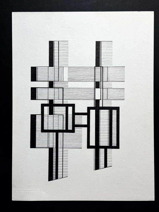 Image 1 of Geometrisch tweeluik (inkt) - Eugene Eechaut (1928-2019)