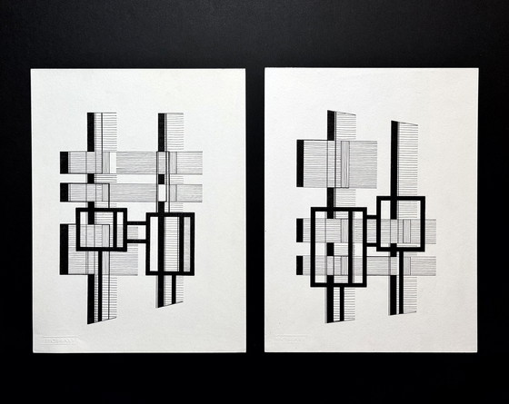 Image 1 of Geometrisch tweeluik (inkt) - Eugene Eechaut (1928-2019)