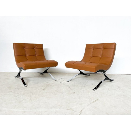 Image 1 of Mid Century bruin leren fauteuil, Italië 1970