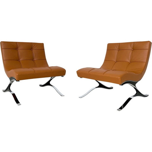 Mid Century bruin leren fauteuil, Italië 1970