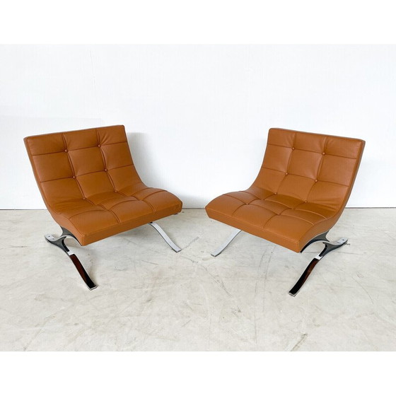 Image 1 of Mid Century bruin leren fauteuil, Italië 1970