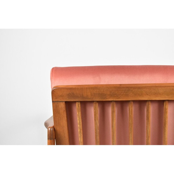 Image 1 of Vintage teakhouten en roze fluwelen fauteuil van Zenon Baczyk, Denemarken 1960
