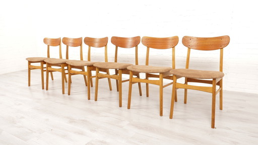 6 X Eetkamerstoelen Deens Design Teak Opnieuw Gestoffeerd 