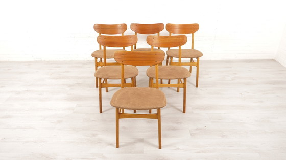 Image 1 of 6 X Eetkamerstoelen Deens Design Teak Opnieuw Gestoffeerd 