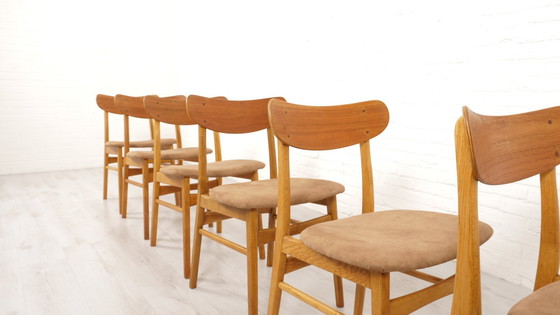 Image 1 of 6 X Eetkamerstoelen Deens Design Teak Opnieuw Gestoffeerd 