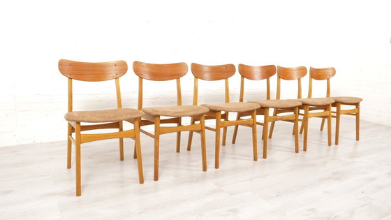 Image 1 of 6 X Eetkamerstoelen Deens Design Teak Opnieuw Gestoffeerd 