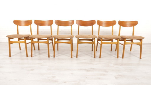 6 X Eetkamerstoelen Deens Design Teak Opnieuw Gestoffeerd 