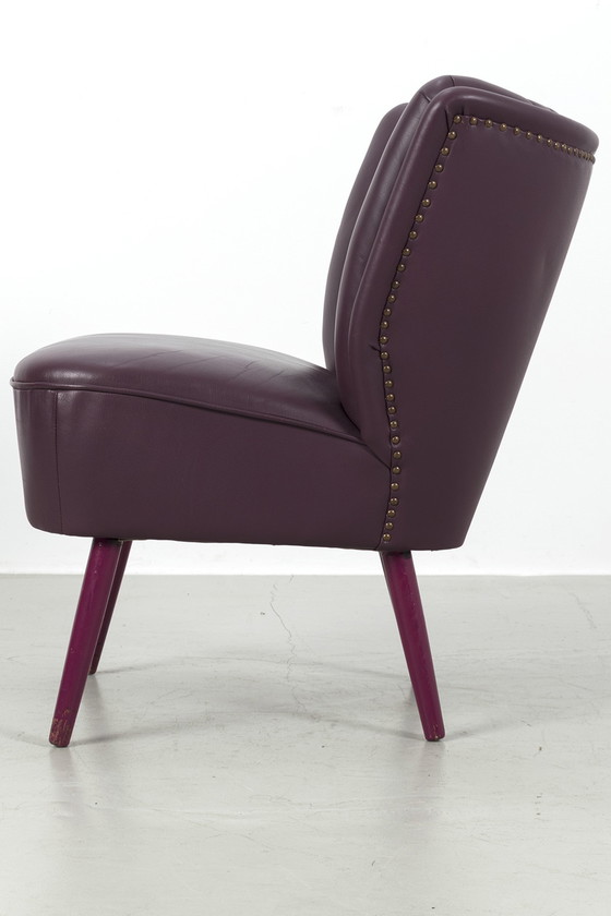 Image 1 of 2x aubergine leren cocktailfauteuils