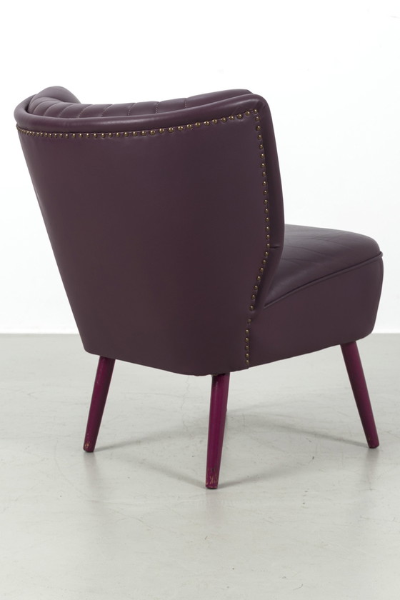 Image 1 of 2x aubergine leren cocktailfauteuils