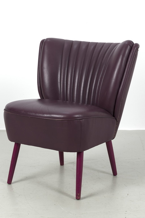 2x aubergine leren cocktailfauteuils