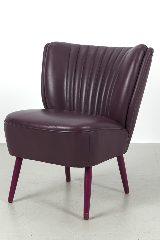 Image 1 of 2x aubergine leren cocktailfauteuils