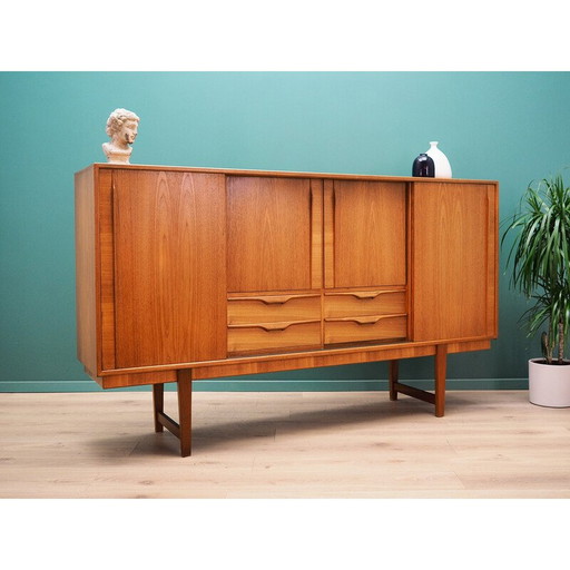 Vintage hoog dressoir in teakfineer, Denemarken 1960