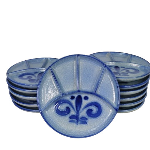 Vintage Keramieken Fondueborden, Borden Set 12 Stuks