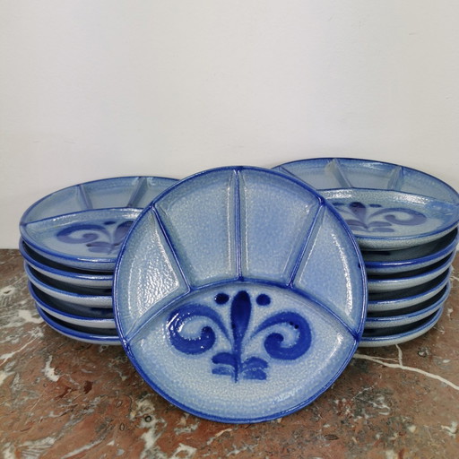Vintage Keramieken Fondueborden, Borden Set 12 Stuks