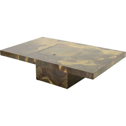 Vintage salontafel in geoxideerd messing van Isabelle en Richard Faure voor Maison Honoré, 1970