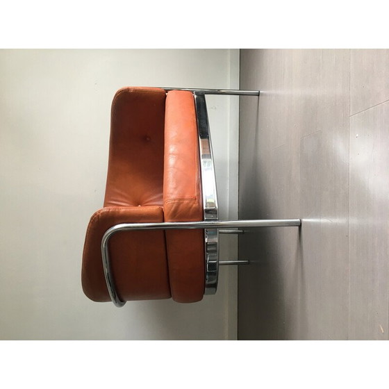 Image 1 of Vintage fauteuil in gepatineerd beige leer voor 't Spectrum, Nederland 1971