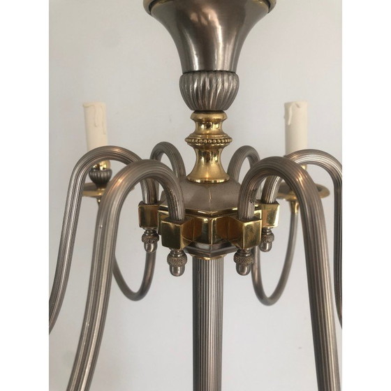 Image 1 of Vintage vloerlamp van verzilverd metaal en messing, 1940