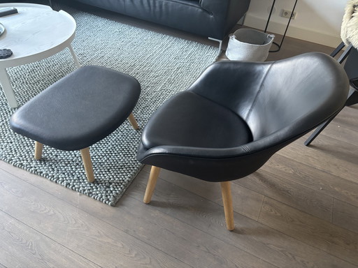 Hay About A Lounge Chair Aal82 Zwart Leer + Hocker