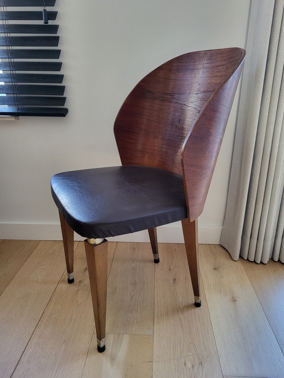 Image 1 of Vintage Design Stoel, Hout En Skai Bekleding, Jaren 1950