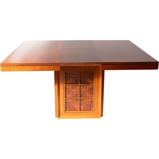 Vintage kersenfineer tafel met verlengstuk, 1980